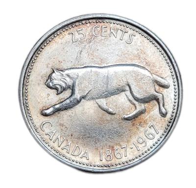 ✅Kanada 25 centů 1967 - 100. výročí Kanady - Královna Alžběta II.