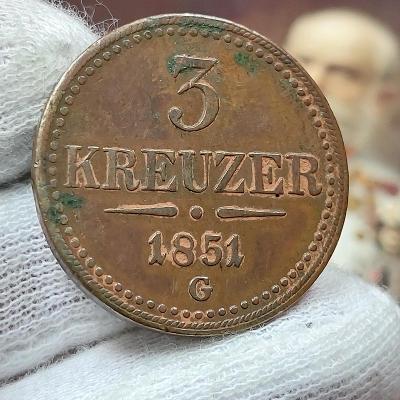 3 Krejcar 1851 G Vzácný FJI