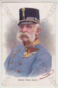 František Jozef I., portrét, uniforma, kolorovaná