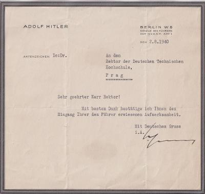 Dopis  kanceláře A. Hitlera
