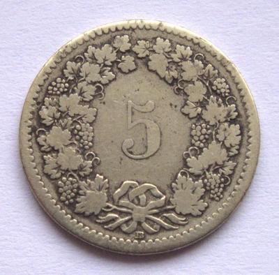 Švýcarsko, 5 rappen 1850 BB mincovna Strasbourg, billon, vzácnější typ