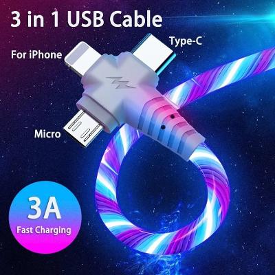 Svítící nabíjecí kabel 3v1 | 1m | C + Micro + Iphone