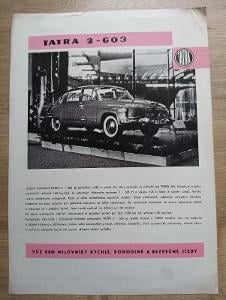 původní prospekt Tatra 603 šilhavka -list