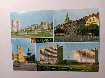 Karviná - nové domy - Hotel Jelen - pohlednice VF