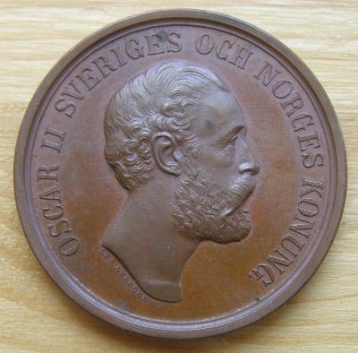 Medaile Švédsko; král Oskar II.; 34 mm, cca 19 g; Cu; stav viz fota