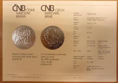 Certifikát: Pamätné mince 200kč / úmrtie Rudolfa II.