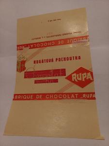 Obal od čokolády RUPA, přetisk Pražské čokoládovny! ne čokoláda