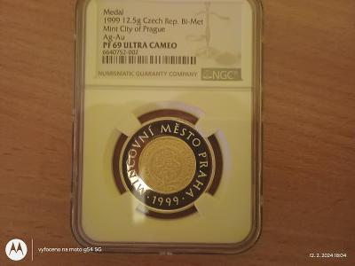 50Kč bimetalová medaila zlato/striebro 1999 - mincové mesto Praha