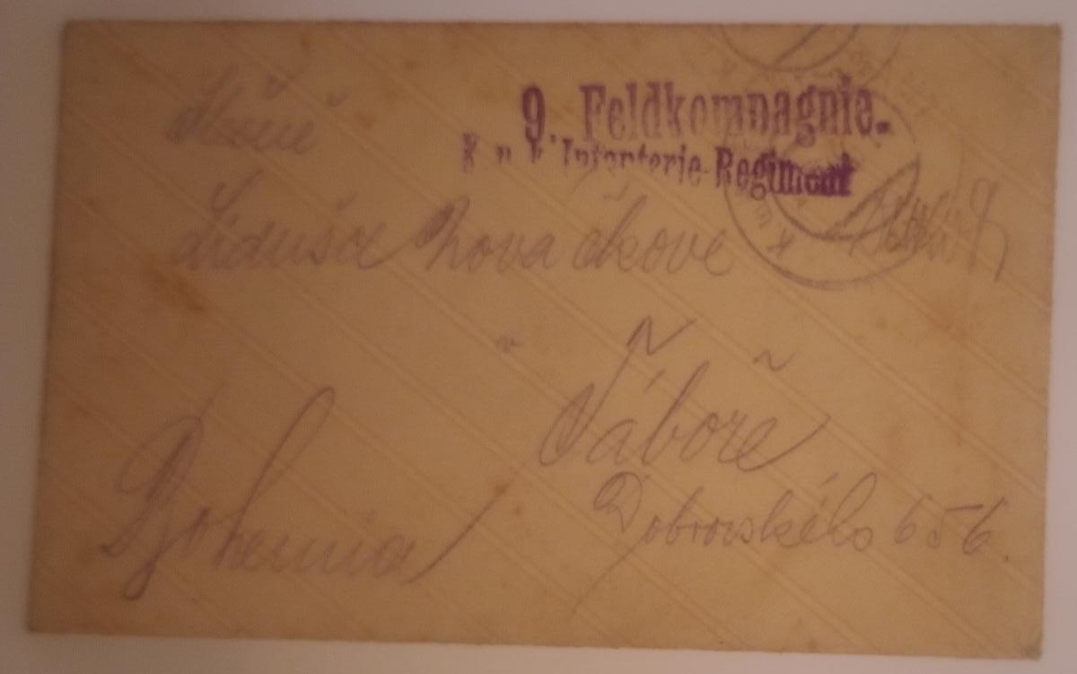 MF,R-U,obálka z 1.svetovej,9.feldkompagnie k.u k. Infantéria - regiment - Pohľadnice