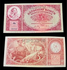 50 korun 1929 serie Ob perf. stav UNC