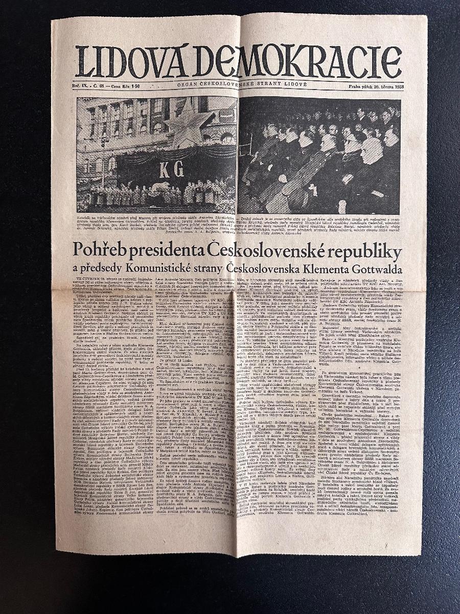 Noviny Lidová Demokracie, 20.3.1953, pohřeb Klementa Gottwalda - Starožitnosti a umenie