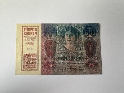 50 koruna 1914, zoubkovaný kolek, krásný sběratelský stav N