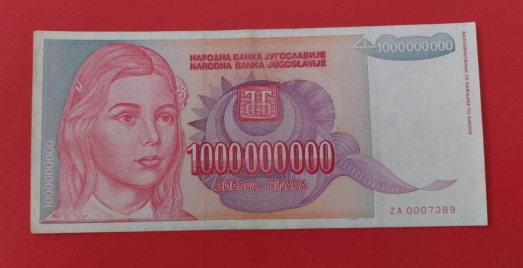 1 000000000 dinara 1993 Juhoslávia (nahradna bankovka) - Bankovky