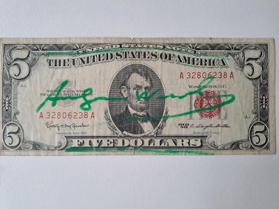 Andy Warhol - Originální podepsaný 5DOLAR - sběratelský unikát