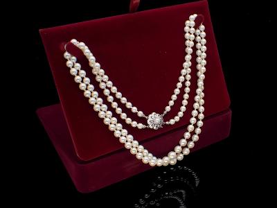 Dvouřadý perlový náhrdelník 53cm- 14k akoya/ certifikát