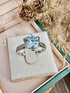 Modrý Moissanit moissanite diamantový Snubní prsten diamant 3 ct