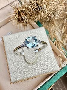 Snubní stříbrný prsten modrý Aquamarin prstýnek zásnubní 