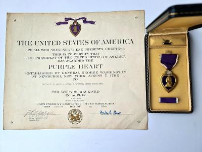 USA - Purpurové srdce - Purple Heart - Dekret - medaile - Vietnam 1968