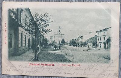 Poprad - krásný záběr ulice s lidmi - dlouhá adresa - 1900