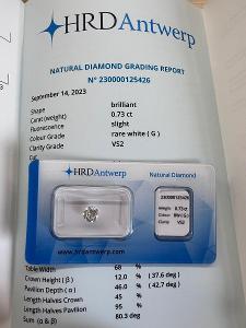 Přírodní diamant 0,73 ct. G/VS2 ( 95 000,- )