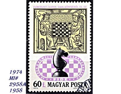 Maďarsko 1974,dřevoryt: šachetnice a kůň /50 let šach, federaze Maďars
