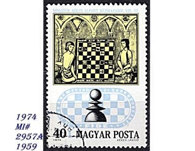 Maďarsko 1974,dřevoryt: šachetnice a pion /50 let šach, federace