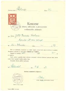 Rozhlasová koncese 1939 Štěchovice tajemník Kastner Pikovice kolek