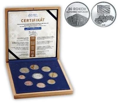 Súbor mincí SR(2023) proof like v drevenej kazete-30.výročie vzniku SR