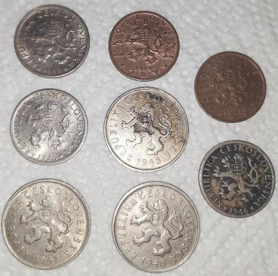 Oběžné mince ČSR poválečné, několik kusů. 