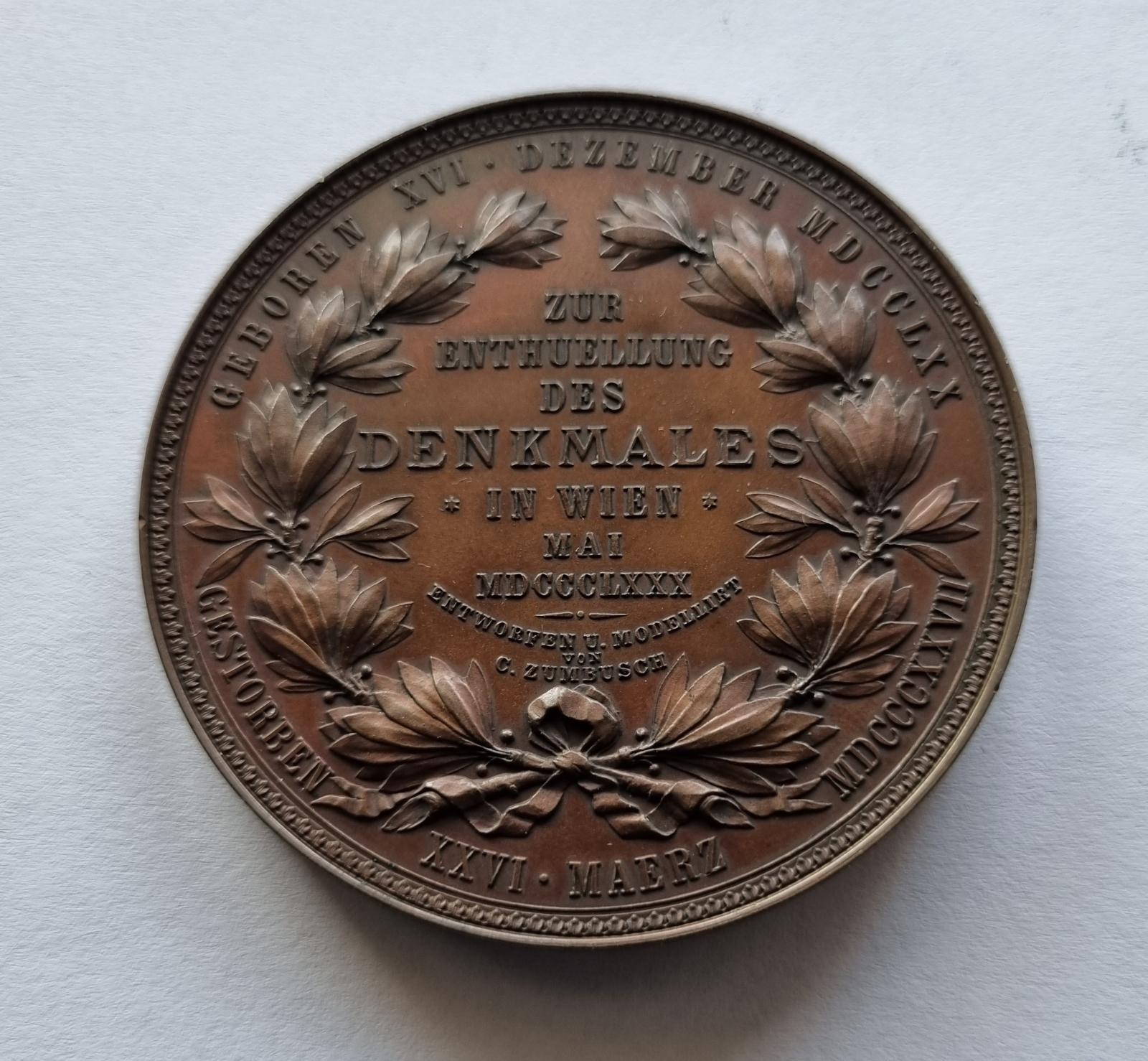 AE Medaila 1880, Ludvig van Beethoven. - Numizmatika