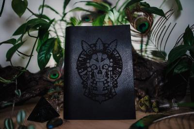 Kožený denník s aztéckym motívom - čierny