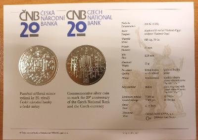 Certifikát: Pamätné mince 200kč / výročie ČNB a česká mena!!!
