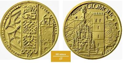 Zlatá mince ČNB 5000 Kč Město Olomouc Běžná kvalita