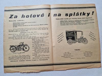 Orig reklamní prospekt Dejl-Ardie Praha motocykl tříkolka automobil GM