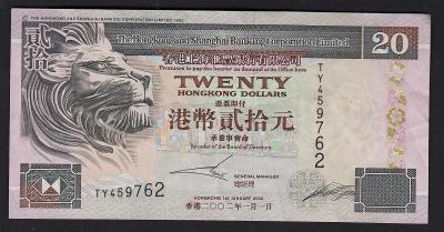 HONG KONG 20 dolárov 2002 P.201d