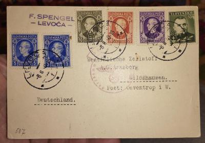 Slovenský štát 8. 2. 1940 Levoča - Nemecko poštový lístok