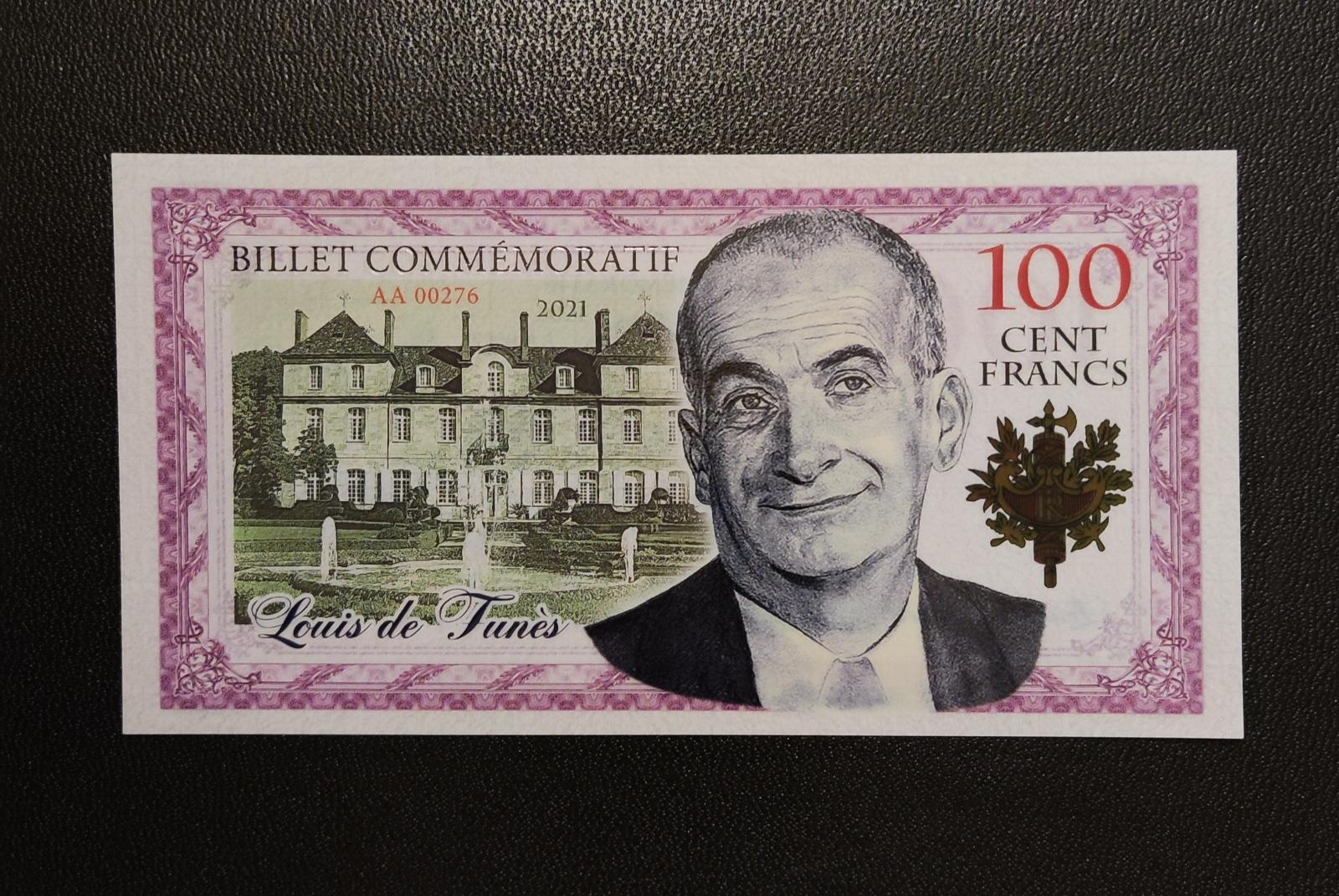 100 Francs, Luis de Funes, polymér 2021 - Zberateľstvo
