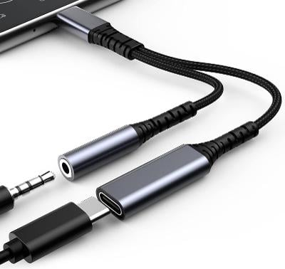 Adaptér USB C na sluchátka a nabíjení / 3,5 mm / šedý /od 1 Kč |001|