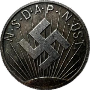 Edukatívna novoražba mince "Zimná pomoc 1936/37" s iniciálami NSDAP