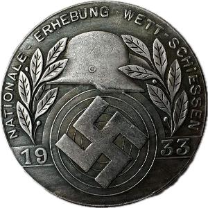 "Národní povstání 1933" s profilovým zobrazením Adolfa Hitlera, edukac