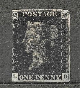One Penny Black 1840 LD , SG 2, TD 3, zn.p.136, DV