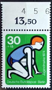 WEST BERLIN: MiNr.469 Boy Athlete 30pf+15pf, Youth Work, HK ** 1974