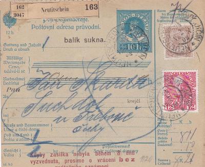 Rakousko, průvodka Nový Jičín 1908 - Suchdol n. L. (Jindřichův Hradec)