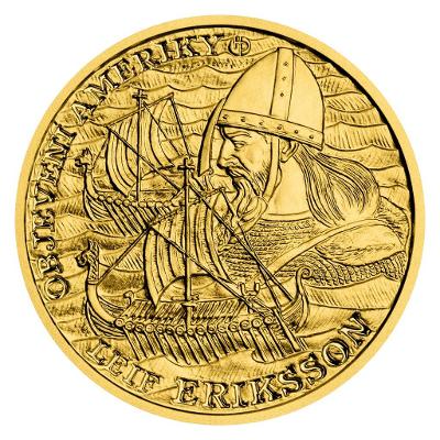 Zlatá PROOF mince Objevení Ameriky - Leif Eriksson 2022 | 1/3 | ČM