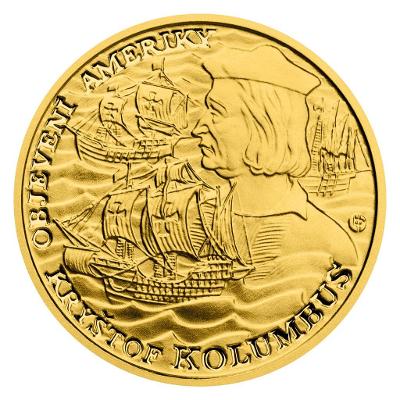 Zlatá PROOF mince Objevení Ameriky - Kryštof Kolumbus 2022 | 2/3 | ČM