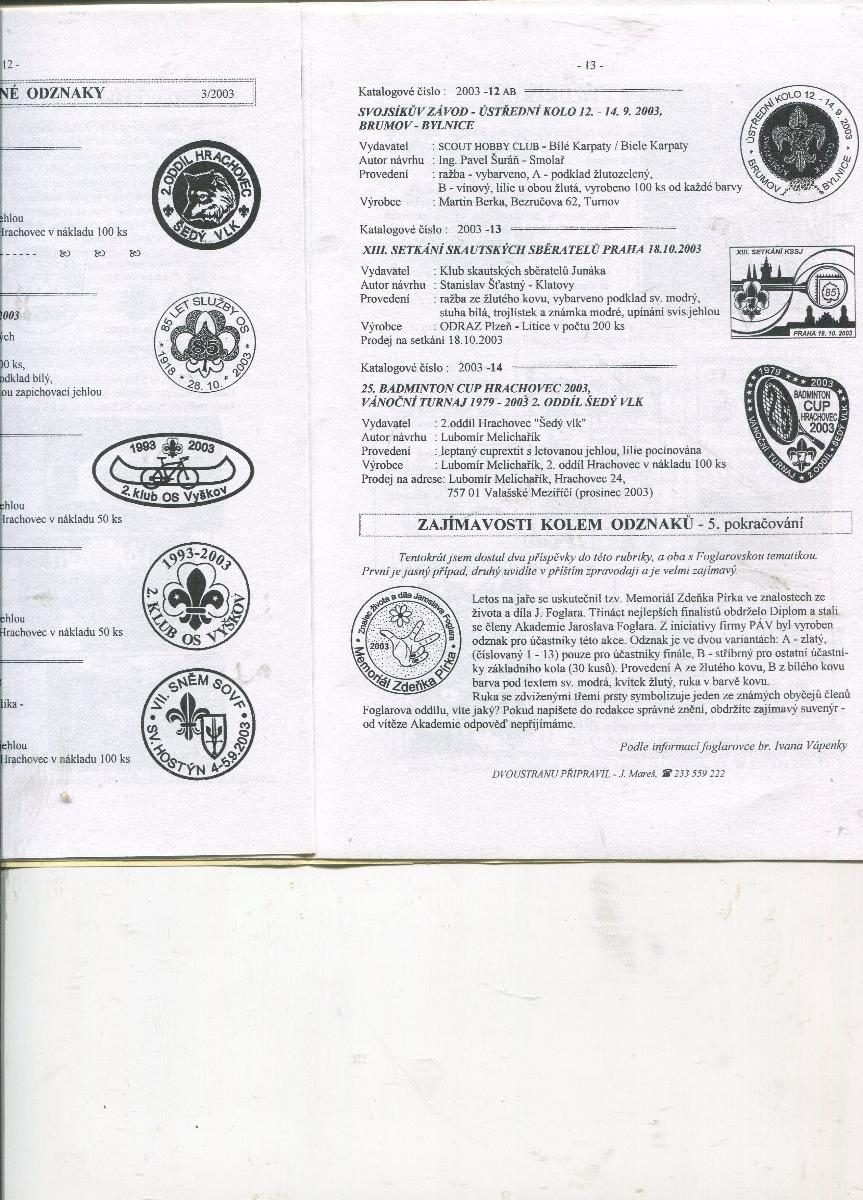ZIPSSZ č. 3/2003, zmienka o foglarovskom odznaku a RŠ výstavy - Knihy a časopisy