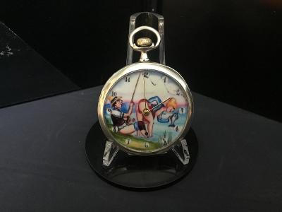 Starožitné plně funkční Ag hodinky - ciferník Erotika na rybách 