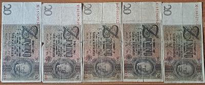 Říšské meziválečné bankovky 20 Mark - 5 ks