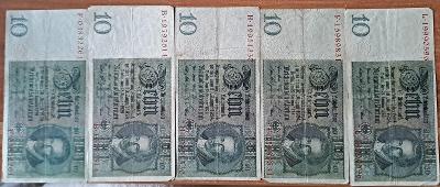 Říšské meziválečné bankovky 10 Mark - 5 ks