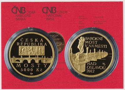 Zlatá mince ČNB 5000 Kč 2012 Barokní most v Náměšti nad Oslavou Proof